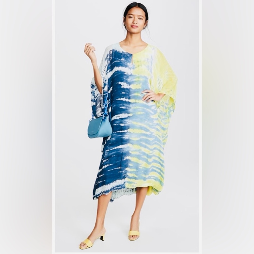 🌟YOUNG FABULOUS BROKE YFB Cyrilla Tie Dye Kaftan Dress in Zest Reef Wash 🌟 M/L - Picture 9 of 16
